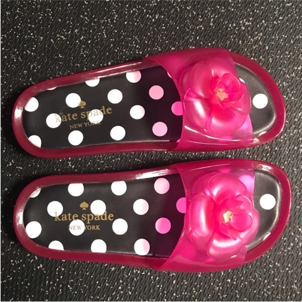 kate spade Pink Clear Jelly Slide Sandals with Black & White Polka Dot Insole - Picture 6 of 11